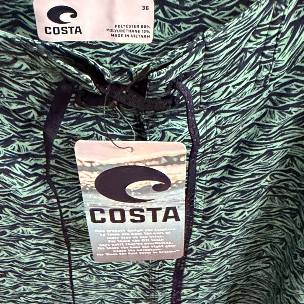 Costa Men's Teal Wave-Pattern Swim Board Shorts - Picture 3 of 3